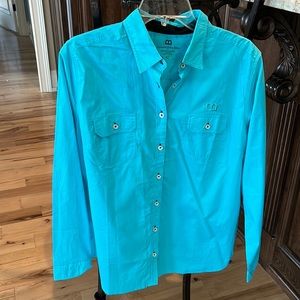 Turquoise Blue Button Down Front Womens XL New Cotton